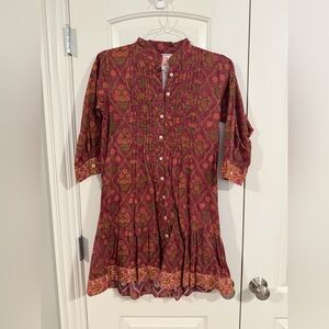 Victoria Dunn Burgundy and Gold Floral Dress